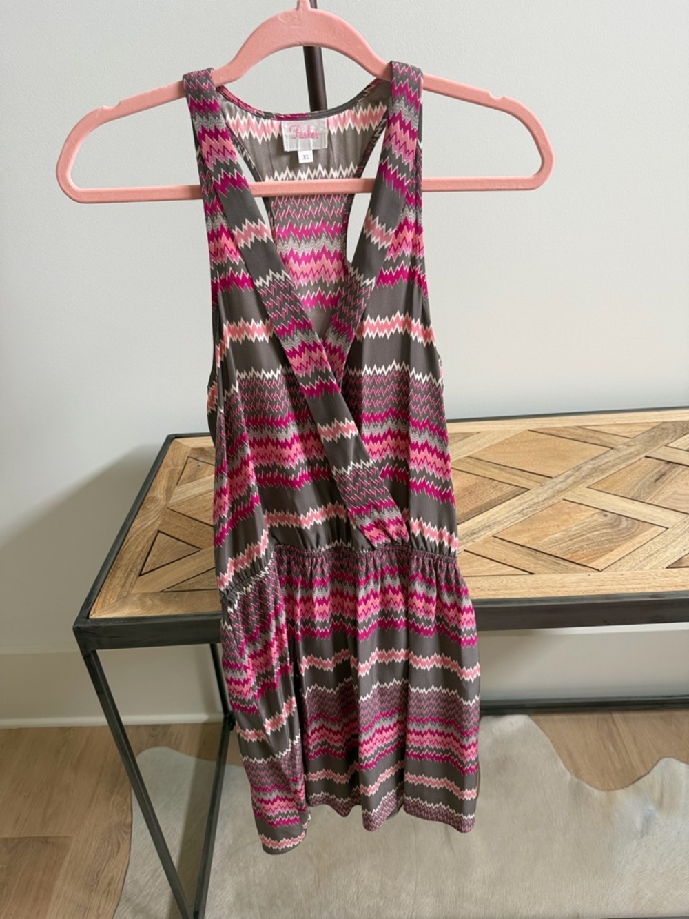 Parker Pink & Brown Zigzag Dress XS